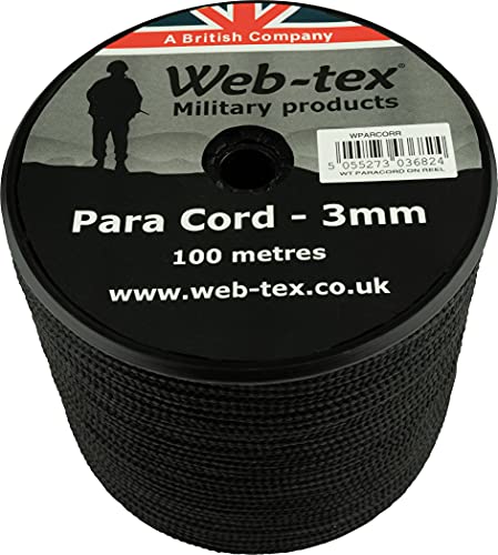 Web-tex - Rollo de cordón Paracord de 3 mm - 100 Metros - Negro