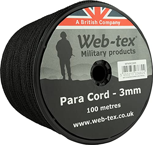 Web-tex - Rollo de cordón Paracord de 3 mm - 100 Metros - Negro