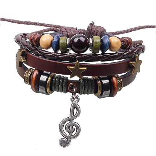 Wedity Pulsera con notas musicales Pulsera trenzada con estrellas Pulsera de cuerda de cuero Accesorios de mano para mujeres y hombres