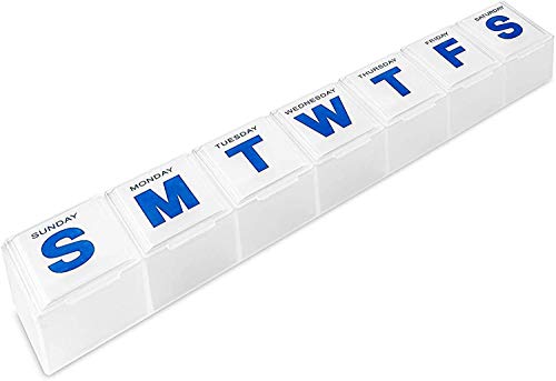 Weekly Pill Organizer - Extra Large Pill, Medicine, Vitamin Organizer Box, Weekly, Daily Planner Container with Easy to Read Letters, BPA Free - Daily Travel 7 Day Medication Pill Box Case