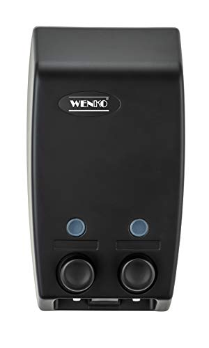 WENKO Dispensador de gel dos depósitos Varese - Dispensador de jabón líquido Capacidad: 0.9 l, Plástico (ABS), 13.5 x 25 x 8 cm, Negro