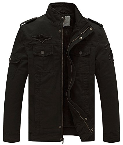 WenVen Chaqueta para Invierno Estilo de Militar para Hombre Small, Negro