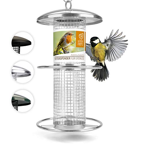 wildtier Herz I Comedero para Pájaros de Metal I Altura 25cm I para Cacahuetes - Columna de Alimentación, Silo, Comedero para Pájaros Aves en Jardin y Balcon (Plata)