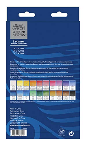 Winsor & Newton acuarela Cotman - Set de iniciación a la acuarela, 20 colores de 5 ml