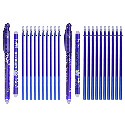 Winthai 24 Boligrafos Borrable Azul, boligrafos borrables, boligrafo de tinta de gel borrables, 2 bolígrafos azules de 0,5 mm + 20 Recambio Boli Borrable + 2 gomas de borrar para Niños