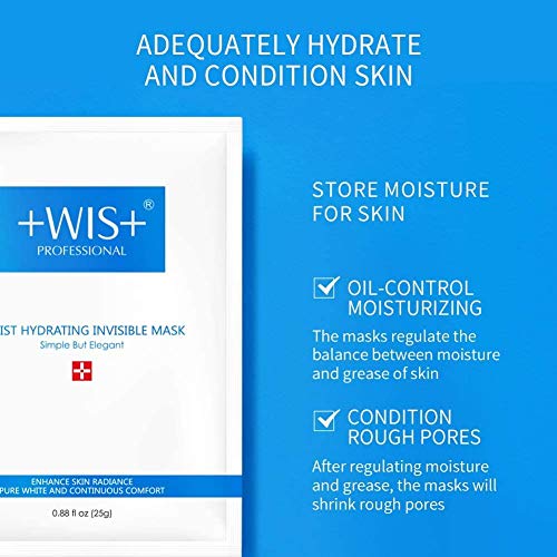 WIS Mascarilla facial hidratante en hoja 24 paquetes, profundamente hidratante con ácido hialurónico, hamamelis para controlar la grasa y encoger los poros, antienvejecimiento para hombres y mujeres