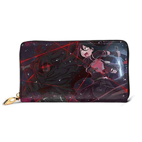 XCNGG Sword Art Online Cartera con bloqueo Carteras de cuero genuino Cartera con doble cremallera Organizador Bolso de mano Titular de la tarjeta de crédito Monedero de gran capacidad Bolso para teléf