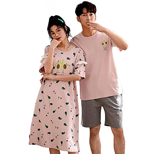 XFLOWR Chemise de Nuit Loungewear Couple Pyjama Ensemble D'été 100% Coton Femmes Vêtements De Nuit Robe De Nuit Hommes À Manches Courtes L TSM2081W