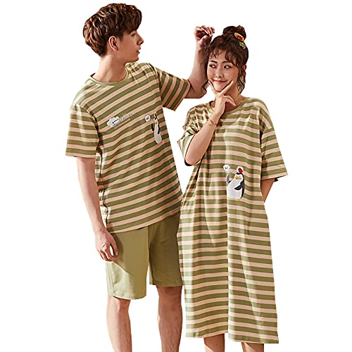 XFLOWR Vêtements de Nuit Home Wear Home Style 100% Coton Chemise de Nuit été Couple Pyjama à Manches Courtes lâche Femmes Chemise de Nuit Hommes vêtements de Nuit L 1817M