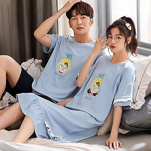 XFLOWR Vêtements de Nuit Vêtements de Maison Couples 100% Coton pour Femmes Robe de Maison d'été Vêtements de Nuit Robe de Nuit Chemise de Nuit Hommes L 2080M