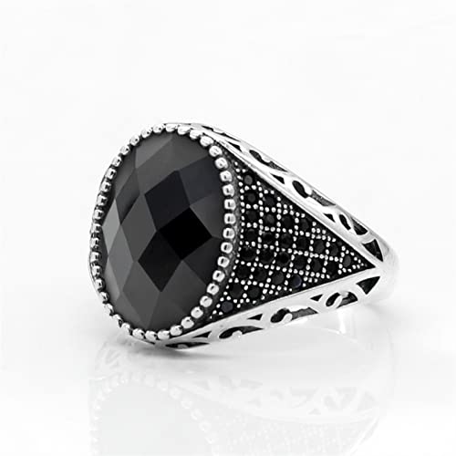 XIXINYA Anillo de los Hombres de Plata 925 con Anillo de Zirconia cúbico Negro, Adecuado for Joyas turcas Masculinas y Femeninas (Gem Color : Rouge, Ring Size : 6)