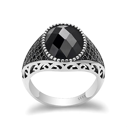 XIXINYA Anillo de los Hombres de Plata 925 con Anillo de Zirconia cúbico Negro, Adecuado for Joyas turcas Masculinas y Femeninas (Gem Color : Rouge, Ring Size : 6)