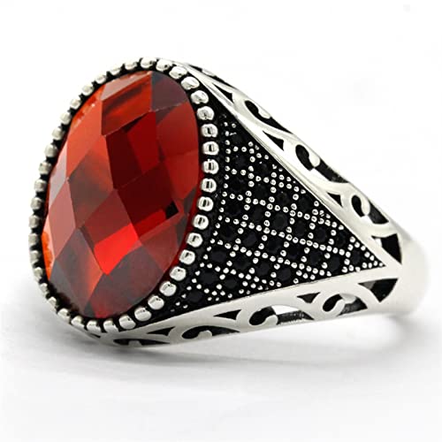 XIXINYA Anillo de los Hombres de Plata 925 con Anillo de Zirconia cúbico Negro, Adecuado for Joyas turcas Masculinas y Femeninas (Gem Color : Rouge, Ring Size : 6)