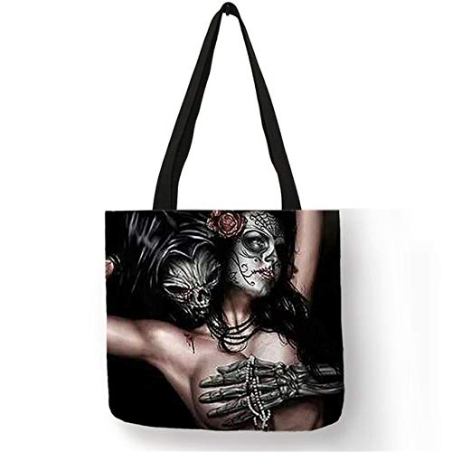 XLJJB Bolso Casual En Mujer Totalizadores Cráneo Arte Tatoo Imagen De Terror Lino Vida Diaria Trabajo Viaje Bolso De Hombro Portátil Hombres Todas Las Estaciones 005