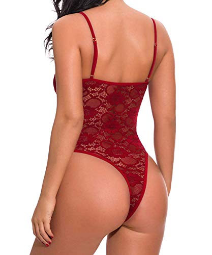 Yaavii - Lencería sexy para mujer, diseño vintage de encaje femenino Rouge -2 XXL