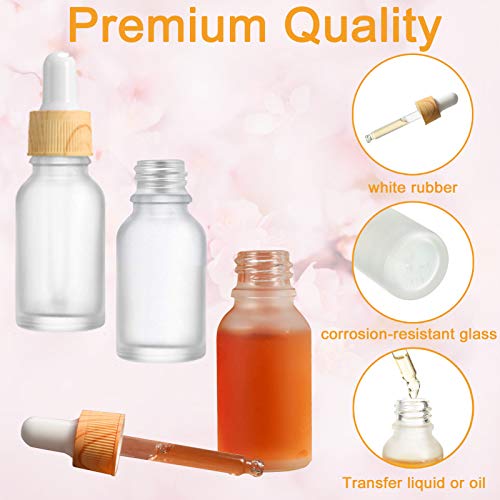 Yalbdopo 10 Botellas de Vidrio Transparente Esmerilado de 10 ml con pipetas cuentagotas, Mini Botellas vacías con Tapa de plástico de Grano de Madera, contenedor de Muestra Recargable para aceites