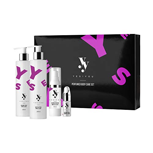 YES!YOU - Set de cuidado corporal perfumado con loción corporal, crema de manos, aceite para cutículas y jabón cremoso