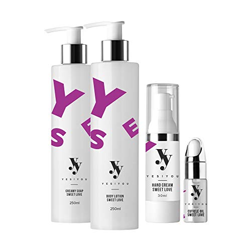 YES!YOU - Set de cuidado corporal perfumado con loción corporal, crema de manos, aceite para cutículas y jabón cremoso