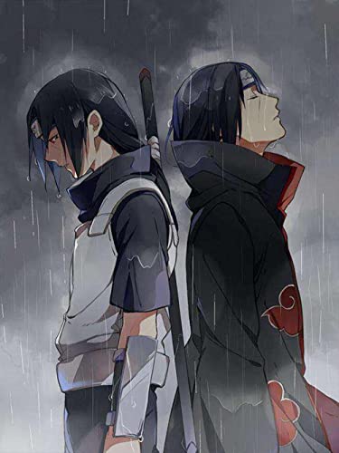 YICHEN DIY 5D Pintura Diamantes Kits Diamante Cruz Bordado Kit Completo Diamond Painting Kit-Uchiha Itachi Et Uchiha Sasuke Punto de Cruz para la Decoración de la Pared, Tamaño 30x40cm