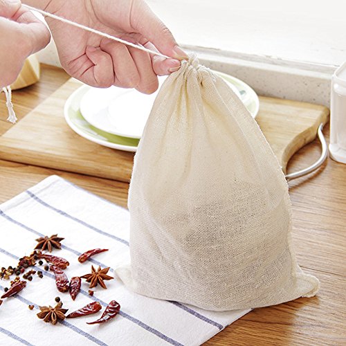 Yius - Bolsa con cordón de muselina de algodón, bolsa de filtro de sopa de cocina reutilizable para frutas y verduras, para remojar filtros de vino y especias medicinales