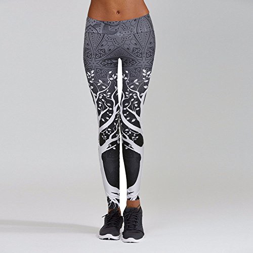 Yvelands Mujeres Liquidación Cintura Alta Yoga Shantou Wing Imprimir Legging Correr Pantalones Deportivos Pantalones (Gris,M)