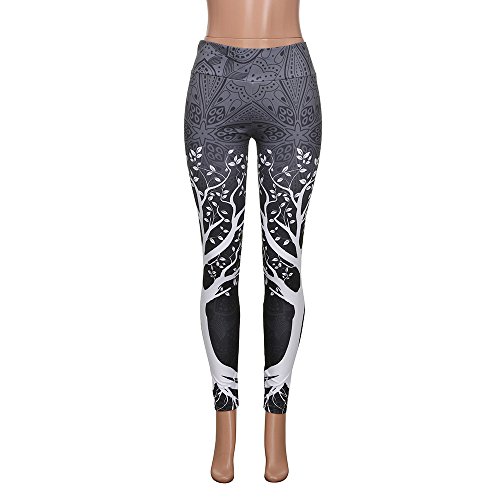 Yvelands Mujeres Liquidación Cintura Alta Yoga Shantou Wing Imprimir Legging Correr Pantalones Deportivos Pantalones (Gris,M)