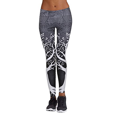 Yvelands Mujeres Liquidación Cintura Alta Yoga Shantou Wing Imprimir Legging Correr Pantalones Deportivos Pantalones (Gris,M)