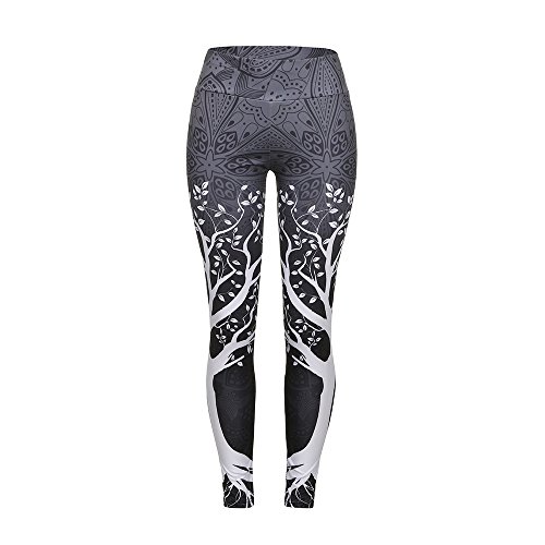 Yvelands Mujeres Liquidación Cintura Alta Yoga Shantou Wing Imprimir Legging Correr Pantalones Deportivos Pantalones (Gris,M)