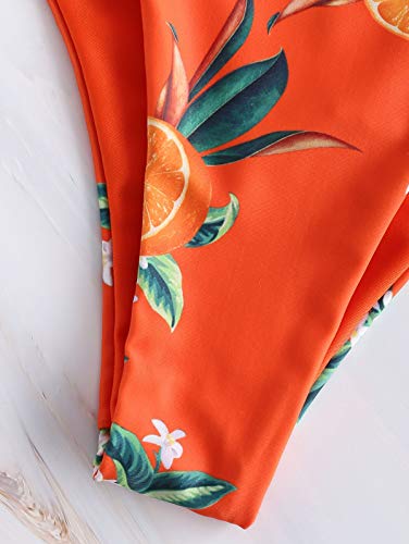 Zaful - Conjunto de bikini acolchado para mujer en diseño de naranjas, de tirantes con cordones Papaya Orange S