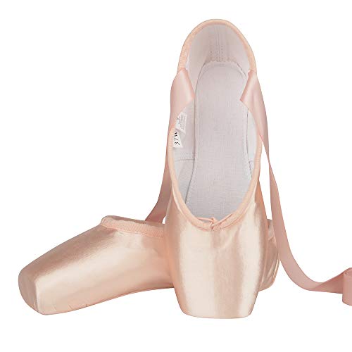 Zapatos de Punta Satén Zapatillas de Ballet con Puntera de Gel de Silicona y Cintas para Mujeres y Niñas 37