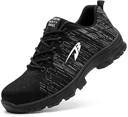 Zapatos de Seguridad para Hombres Zapatos de Acero con Punta de Seguridad,Zapatillas Deportivas Ligeras e Industriales Transpirables, Negro 46EU 280