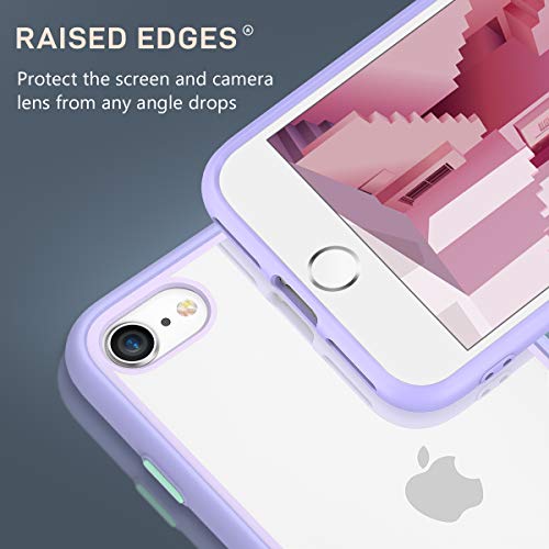 ZELAXY Funda Transparente para iPhone SE iPhone 7 iPhone 8 (+ Protector de Pantalla) – Carcasa Trasera Bumper Antigolpes Arañazos– con Bordes de Silicona – no amarillea TPU PC – Lila