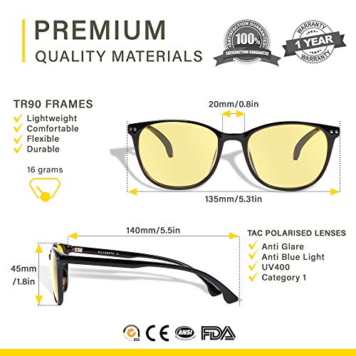 ZILLERATE GAFAS DE CONDUCCIÓN NOCTURNA para Hombre y Mujer Lentes Polarizadas que Protegen del Deslumbramiento de los Faros - Lentes HD Vision Tintadas en Amarillo, Montura TR90 Ligera y Cómoda