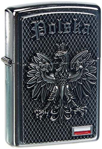 Zippo Mechero cromado POLSKA-Street, negro, 5,8 x 3,8 x 1,8 cm