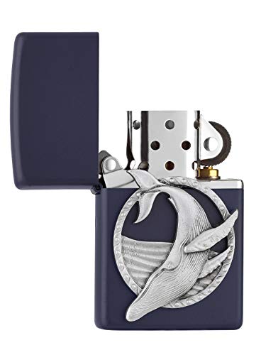 ZIPPO Mechero Recargable con diseño de Ballena Azul Marino Mate, en Caja de Regalo