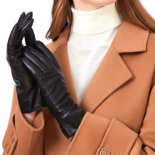 ZLUXURQ Guantes de cachemir de cuero italiano de para mujer