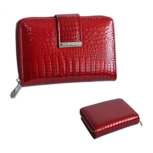 Zmoka Jennifer Jones – Cartera para mujer, fino formato intermedio, monedero, bolsa para monedas, cartera, piel auténtica, selección de colores, rojo rubí (Rojo) - 0