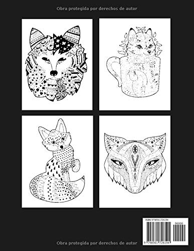 Zorro Libro De Colorear Para Adultos: 50 páginas para colorear Fox. Libro para colorear antiestrés con mandalas animales, fantasía, dibujos relajantes