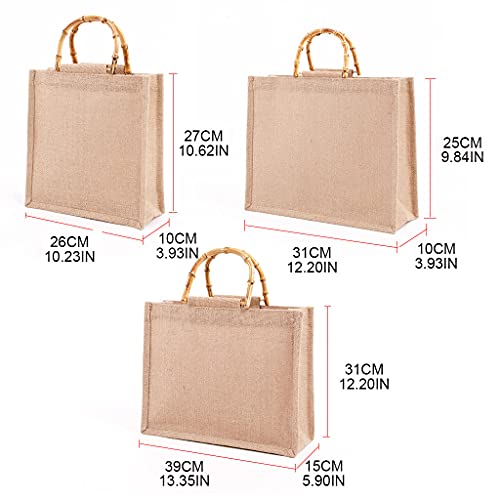 ZOUD Bolsa de compras portátil de yute de arpillera, asas de bambú, asas reutilizables para mujeres y niñas, color Marrón, talla 34 EU