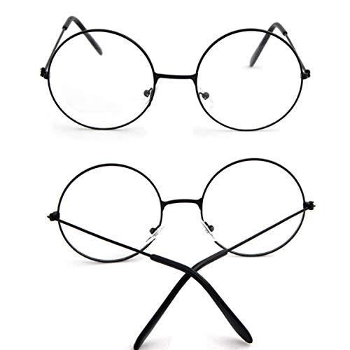 Zuzer 4 Pares Gafas Unisex Redondas Montura de Metal Gafas Con Lente Clara Retro Lentes(Negro Dorado Marrón Plata)