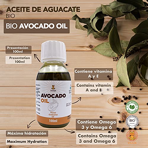 100 ml - Aceite de Aguacate BIO + Prensado en Frío.Aceite aguacate antioxidante, antienvejecimiento.Aceite corporal hidratante. Piel y aceite cabello secos.Avocado Oil Puro y Natural.