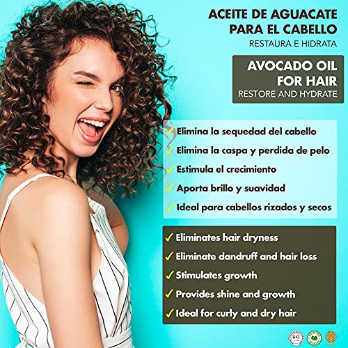 100 ml - Aceite de Aguacate BIO + Prensado en Frío.Aceite aguacate antioxidante, antienvejecimiento.Aceite corporal hidratante. Piel y aceite cabello secos.Avocado Oil Puro y Natural.