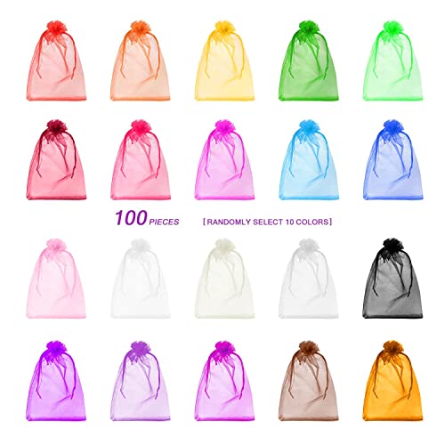 100 Piezas color Bolsas de Organza de Regalo para Favores de Fiesta de Boda y Envoltura de Joyas, Bolsitas de Organza, Bolsas para Envoltura de Joyas para Boda Favores y Joyas（7x9cm）