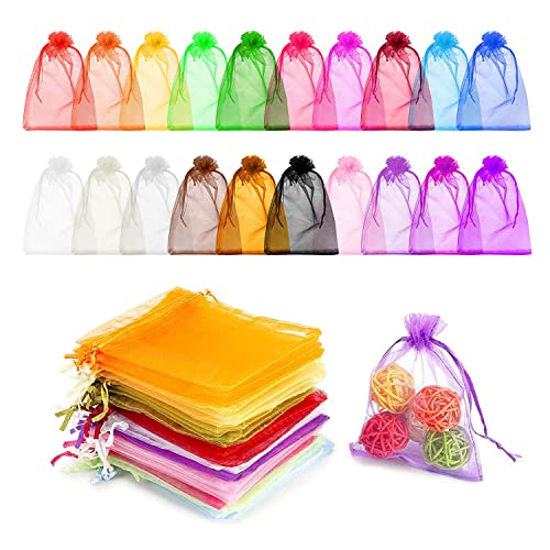 100 Piezas color Bolsas de Organza de Regalo para Favores de Fiesta de Boda y Envoltura de Joyas, Bolsitas de Organza, Bolsas para Envoltura de Joyas para Boda Favores y Joyas（7x9cm）