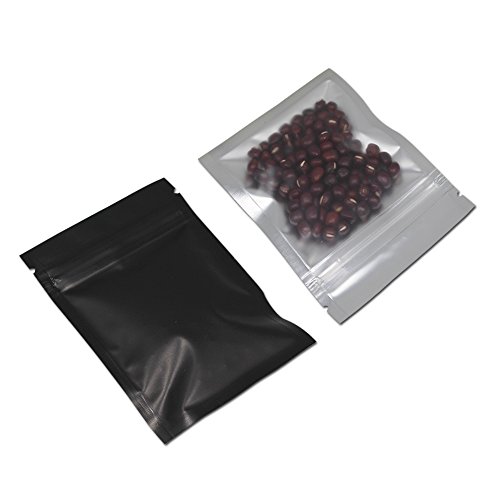 100 unidades mate Mylar bolsas de almacenamiento de alimentos de aluminio para la parte delantera transparente, cierre de cremallera, cierre térmico (negro mate, 8,5 x 13 cm)