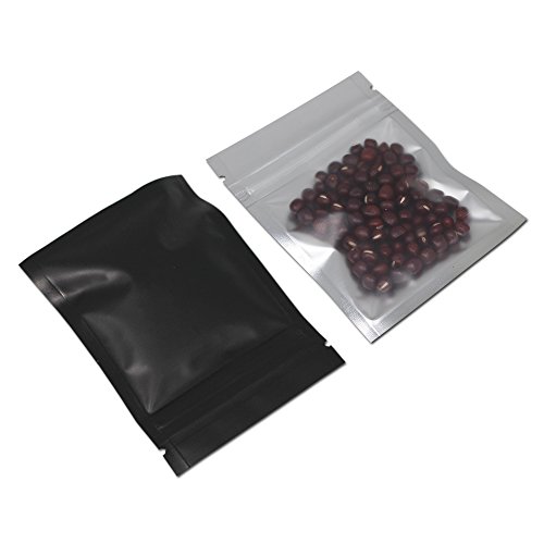 100 unidades mate Mylar bolsas de almacenamiento de alimentos de aluminio para la parte delantera transparente, cierre de cremallera, cierre térmico (negro mate, 8,5 x 13 cm)