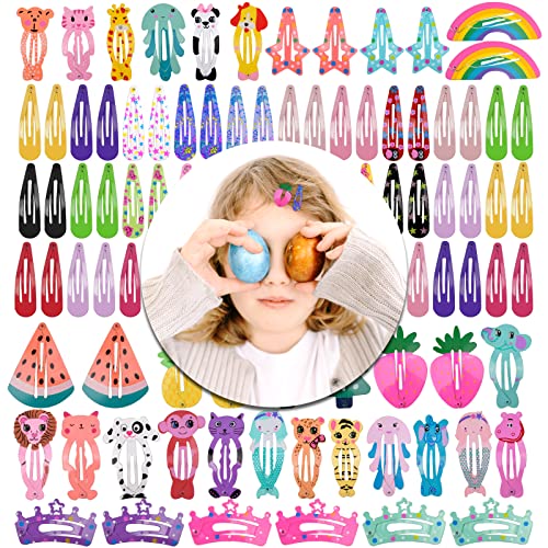 100Pcs Pinza de Pelo Infantiles Multicolor, Clips Pelo Niña Metal Hebillas Pinzas, Pelo Horquillas Diseño de Dibujos Animados Y Fruta Accesorios Cabello para Niñas Infantiles