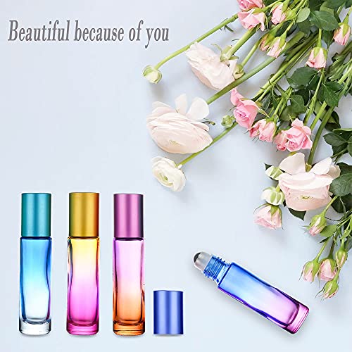 10Pack Botellas Roll On Cristal para Aceites Esenciales 10ml, con Bolsa Roll-on Bola de Acero Inoxidable, para Aceites Esenciales, Masajes, Aromaterapia (Morado)