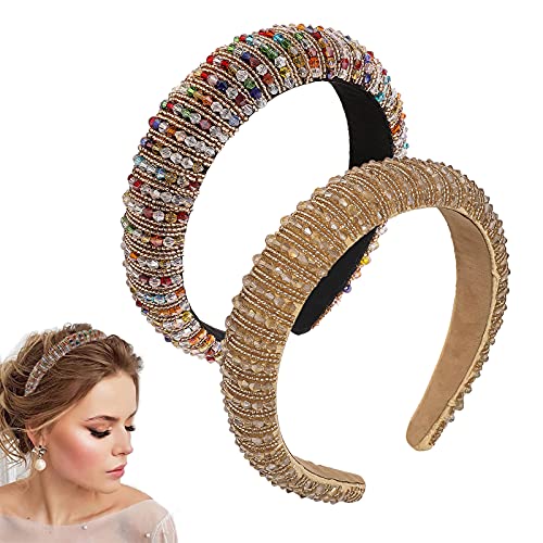 2 diademas de diamantes imitación cristal con cuentas anchas adornos de diamantes imitación el cabello fiestas bodas con purpurina acolchado grueso accesorios para el cabello para mujeres niñas