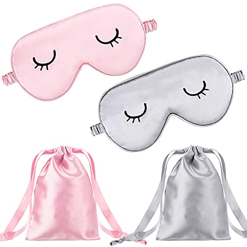 2 Máscaras de Ojos de Dormir Lindas para Niños Cubierta de Seda Satinada de Dormir Antifaz de Dormir de Ojos Ajustable Ligera con 2 Piezas Bolsas de Almacenamiento para Niños Adultos